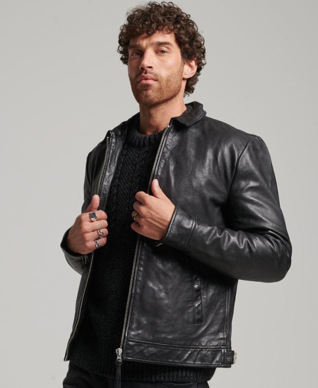 jaqueta de couro slim fit coach homens preto roupas Superdry 2208H991
