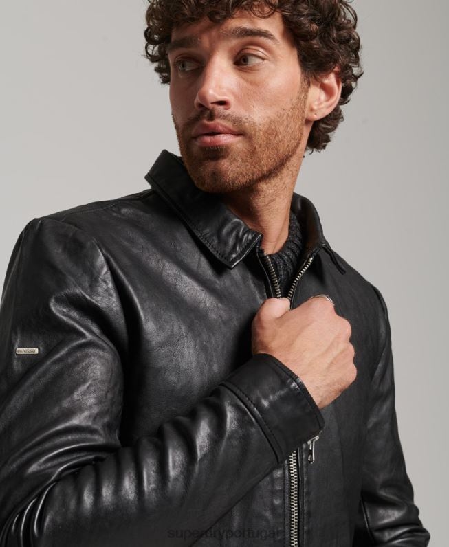 jaqueta de couro slim fit coach homens preto roupas Superdry 2208H991