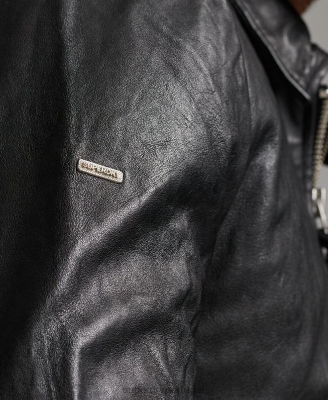 jaqueta de couro slim fit coach homens preto roupas Superdry 2208H991