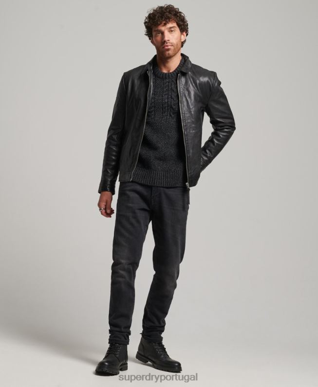 jaqueta de couro slim fit coach homens preto roupas Superdry 2208H991