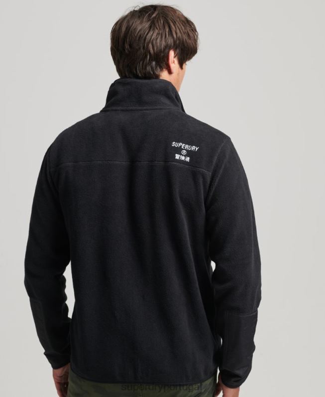 jaqueta de lã com zíper com logo homens preto roupas Superdry 2208H4996