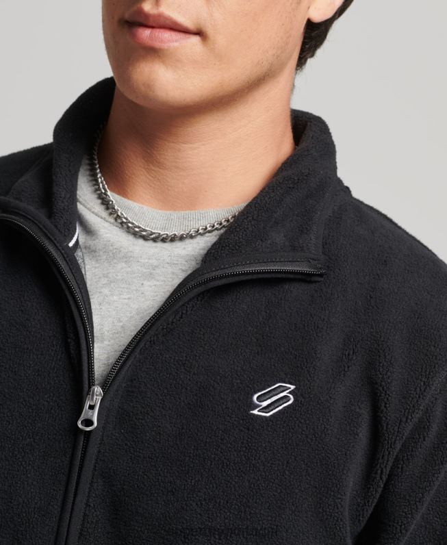 jaqueta de lã com zíper com logo homens preto roupas Superdry 2208H4996