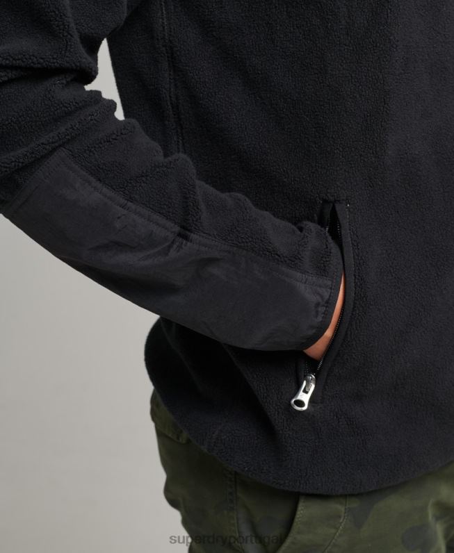 jaqueta de lã com zíper com logo homens preto roupas Superdry 2208H4996