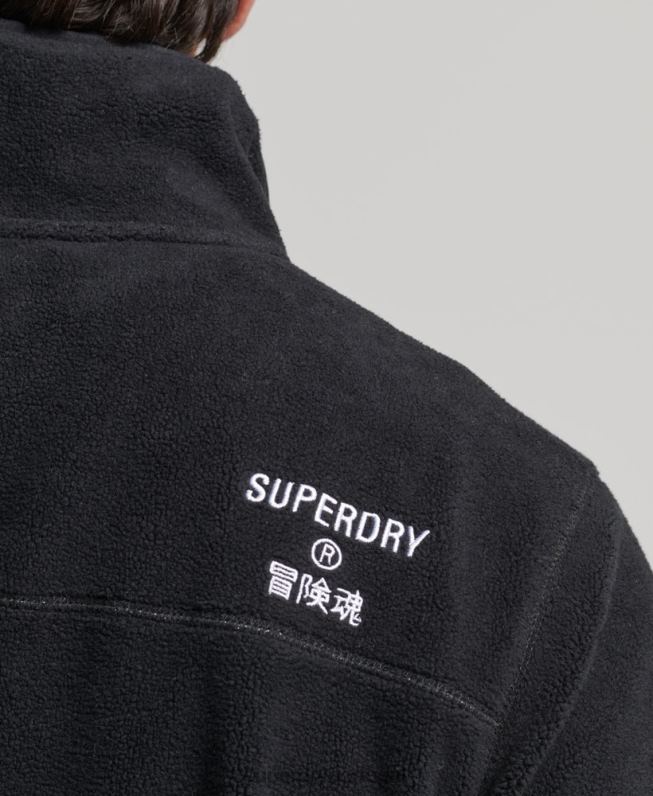 jaqueta de lã com zíper com logo homens preto roupas Superdry 2208H4996