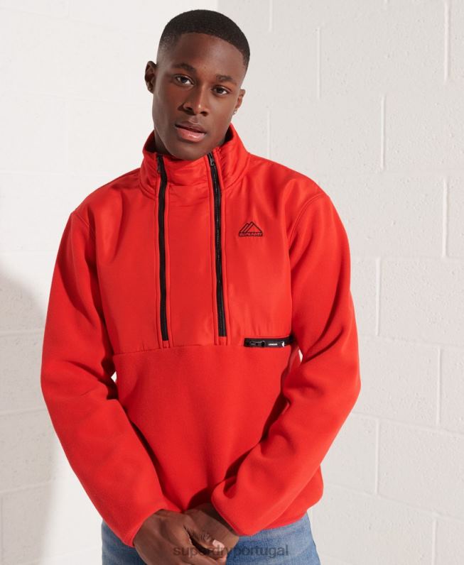 jaqueta de lã esportiva de montanha com meio zíper homens vermelho roupas Superdry 2208H5199