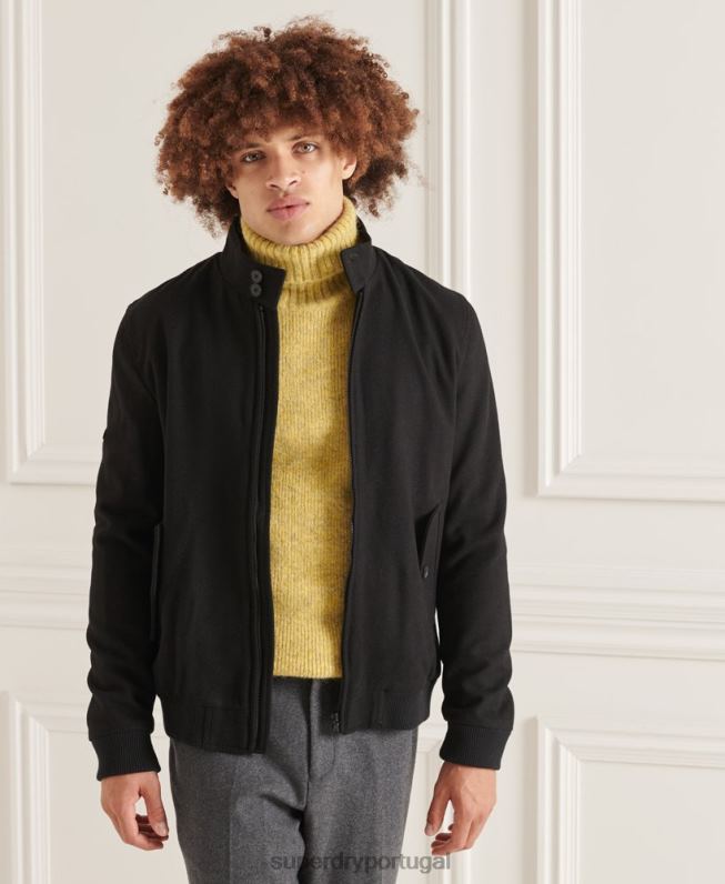 jaqueta de lã harrington studios homens preto roupas Superdry 2208H4672