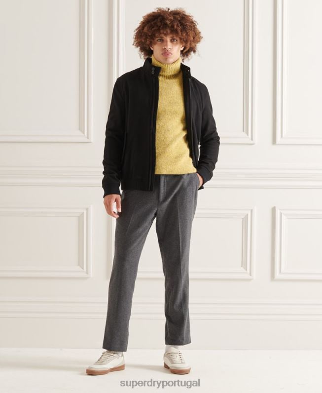 jaqueta de lã harrington studios homens preto roupas Superdry 2208H4672