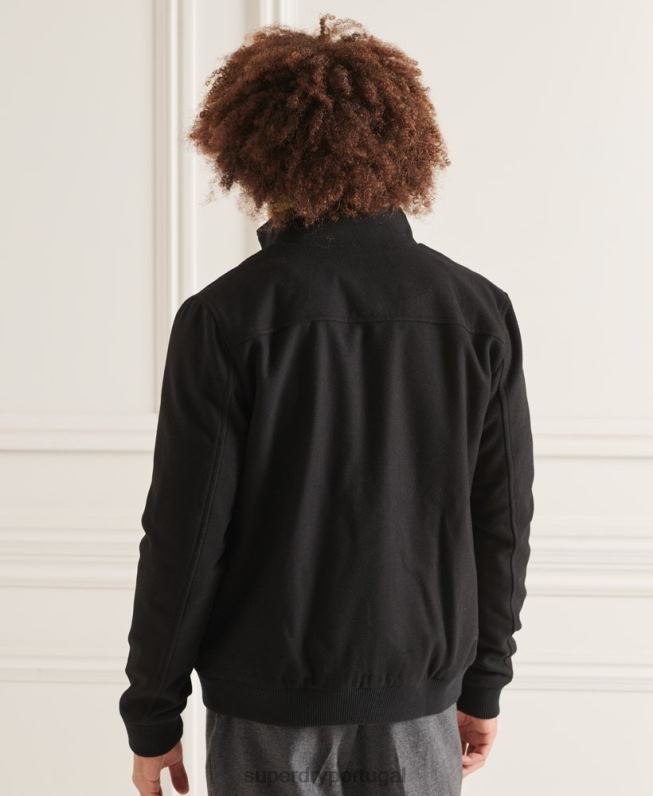 jaqueta de lã harrington studios homens preto roupas Superdry 2208H4672