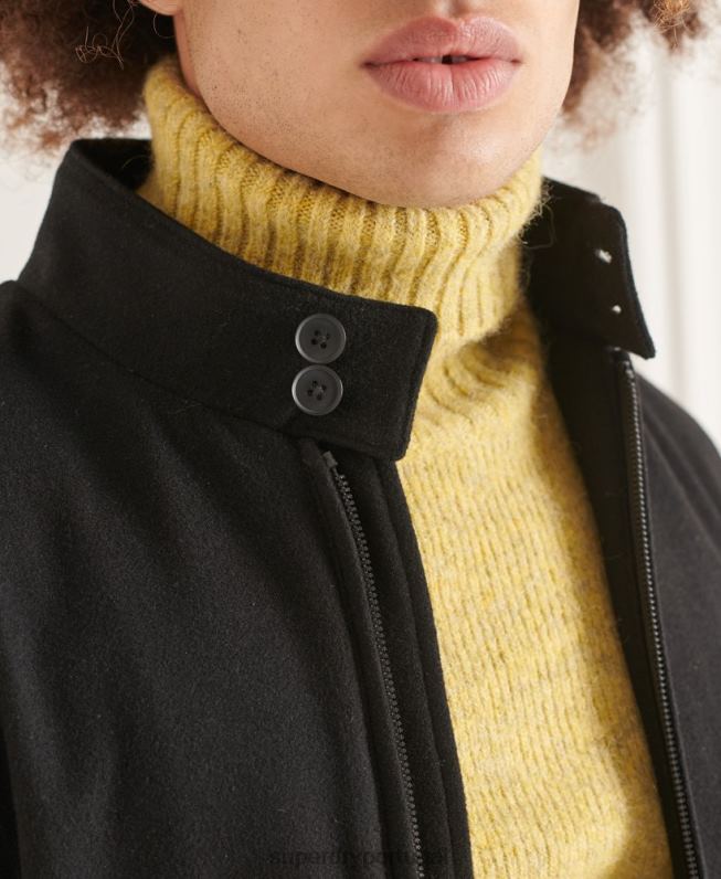 jaqueta de lã harrington studios homens preto roupas Superdry 2208H4672