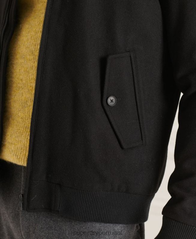 jaqueta de lã harrington studios homens preto roupas Superdry 2208H4672