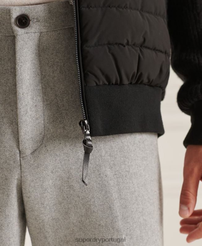 jaqueta de malha acolchoada studios homens preto roupas Superdry 2208H1125