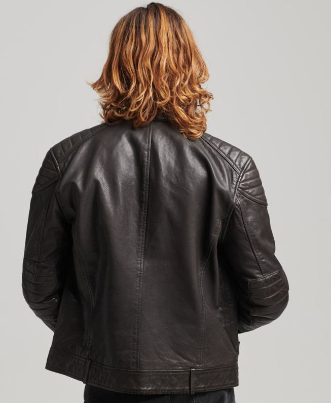 jaqueta de moto piloto de couro homens cinza escuro roupas Superdry 2208H1088