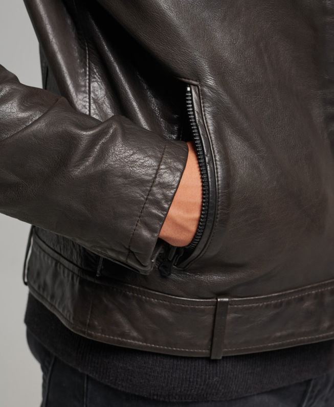jaqueta de moto piloto de couro homens cinza escuro roupas Superdry 2208H1088