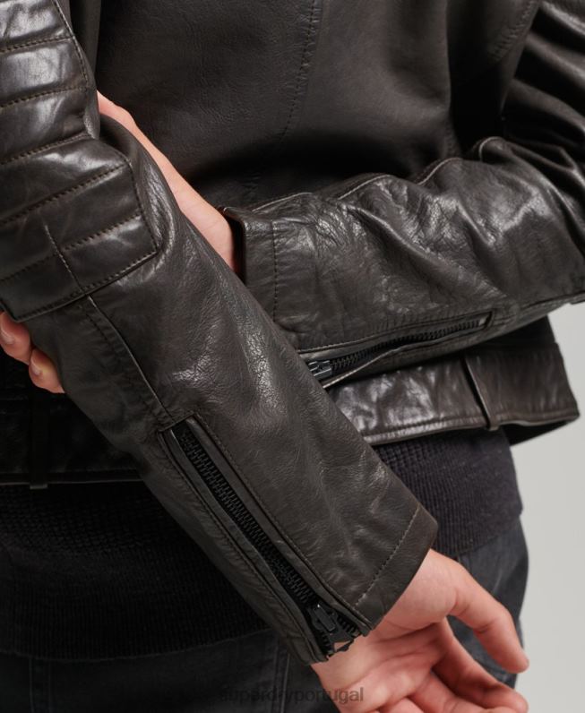 jaqueta de moto piloto de couro homens cinza escuro roupas Superdry 2208H1088