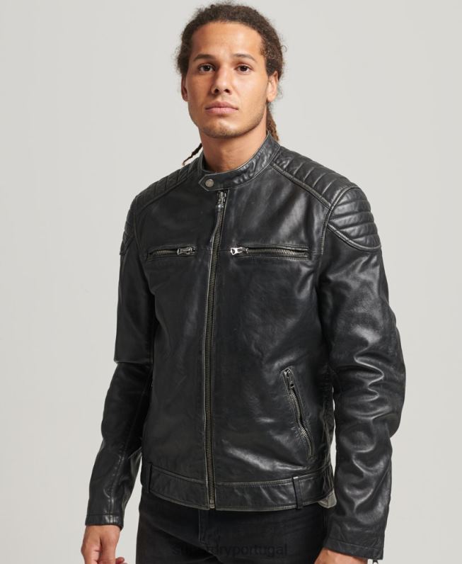 jaqueta de moto piloto de couro homens preto roupas Superdry 2208H920