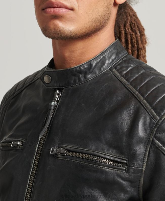 jaqueta de moto piloto de couro homens preto roupas Superdry 2208H920