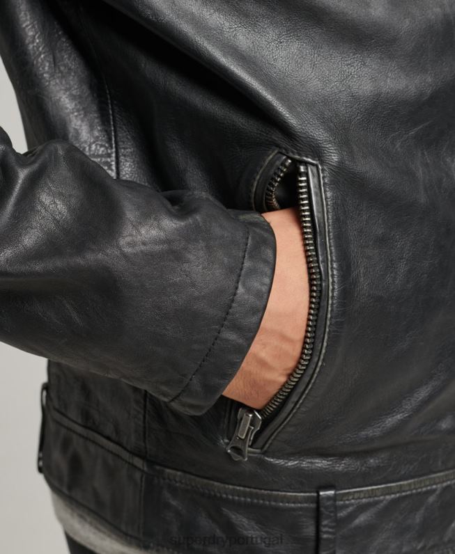jaqueta de moto piloto de couro homens preto roupas Superdry 2208H920