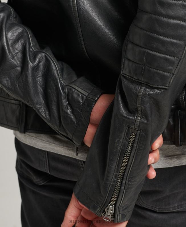 jaqueta de moto piloto de couro homens preto roupas Superdry 2208H920