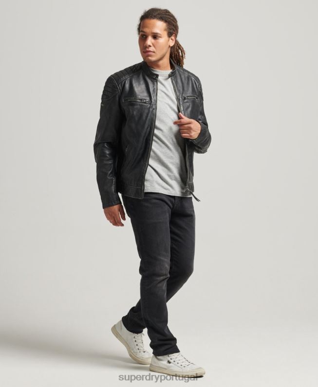 jaqueta de moto piloto de couro homens preto roupas Superdry 2208H920