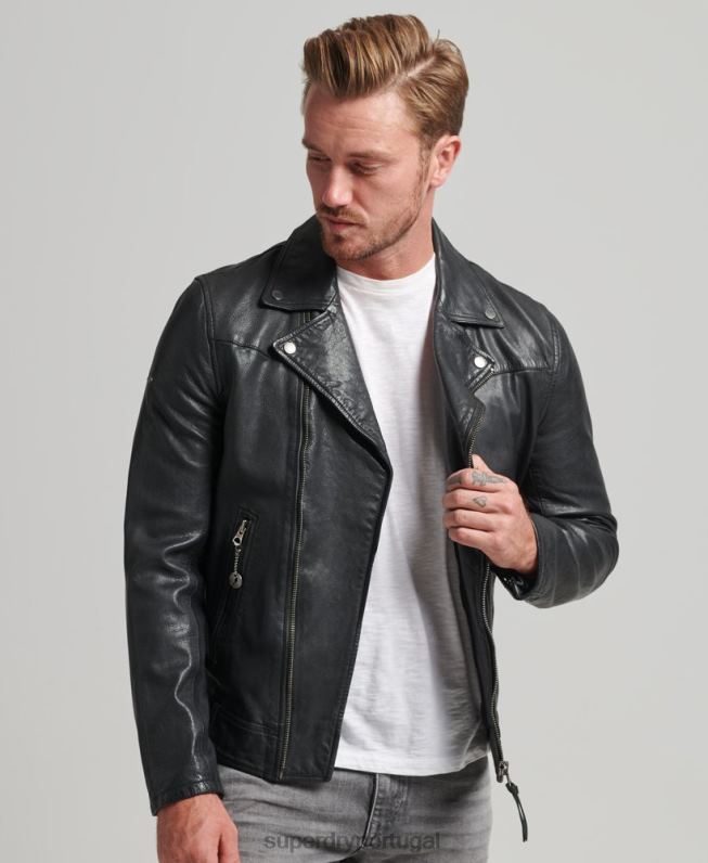 jaqueta de motociclista de couro homens preto roupas Superdry 2208H953