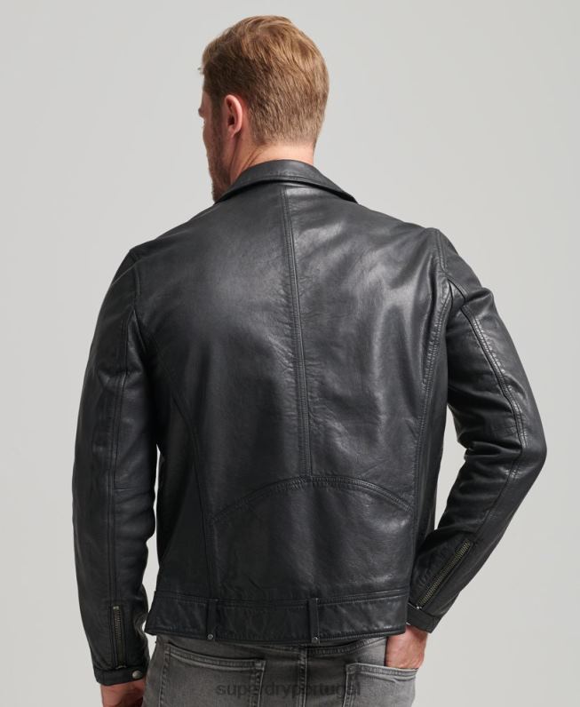 jaqueta de motociclista de couro homens preto roupas Superdry 2208H953