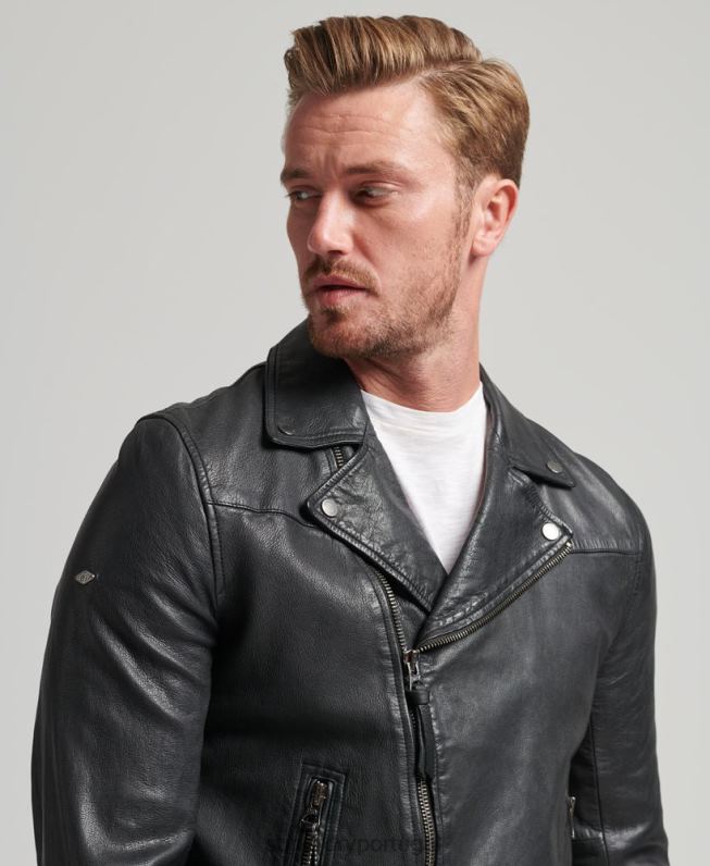 jaqueta de motociclista de couro homens preto roupas Superdry 2208H953