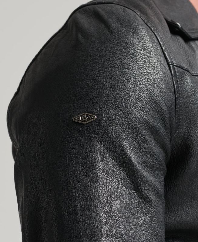 jaqueta de motociclista de couro homens preto roupas Superdry 2208H953