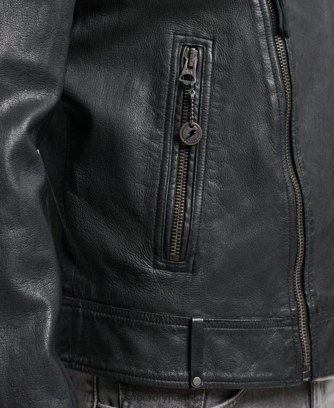 jaqueta de motociclista de couro homens preto roupas Superdry 2208H953