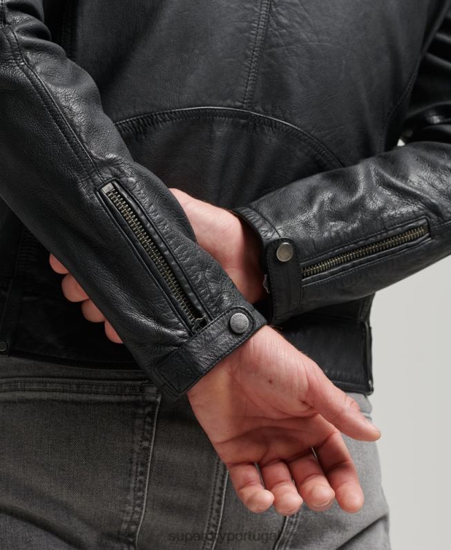 jaqueta de motociclista de couro homens preto roupas Superdry 2208H953