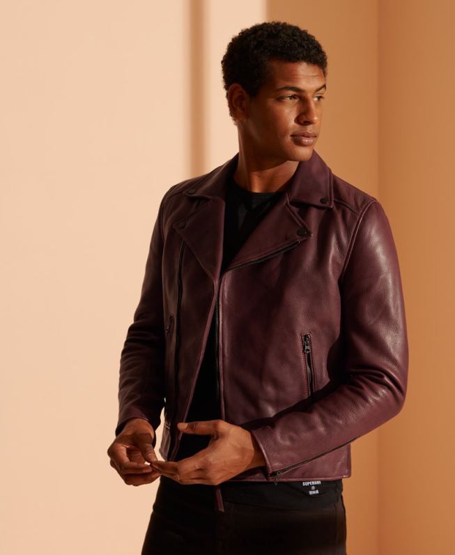 jaqueta de motociclista de couro homens roxo roupas Superdry 2208H4725