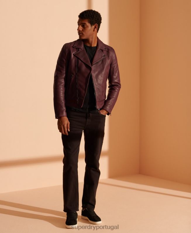 jaqueta de motociclista de couro homens roxo roupas Superdry 2208H4725