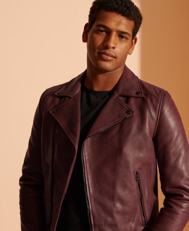 jaqueta de motociclista de couro homens roxo roupas Superdry 2208H4725