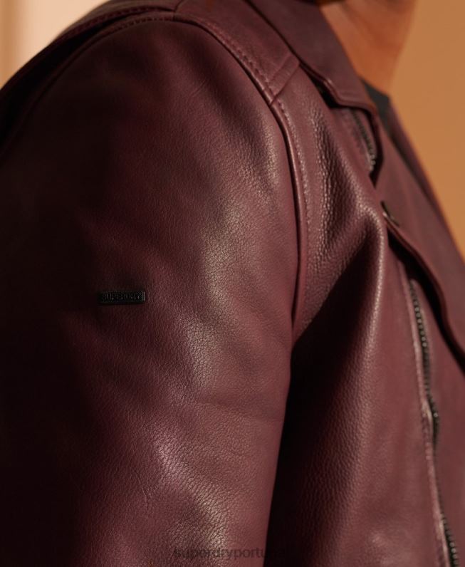 jaqueta de motociclista de couro homens roxo roupas Superdry 2208H4725