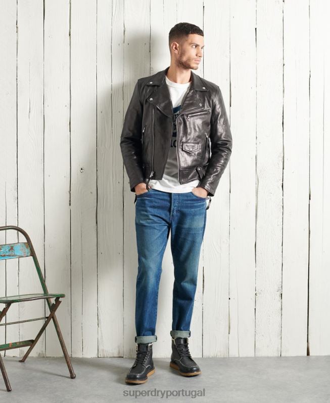 jaqueta de motociclista de couro seco edição limitada homens preto roupas Superdry 2208H4756