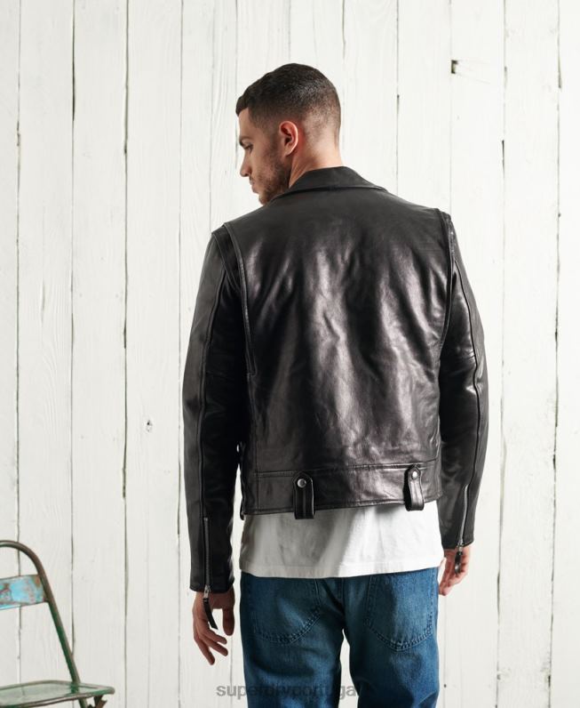 jaqueta de motociclista de couro seco edição limitada homens preto roupas Superdry 2208H4756