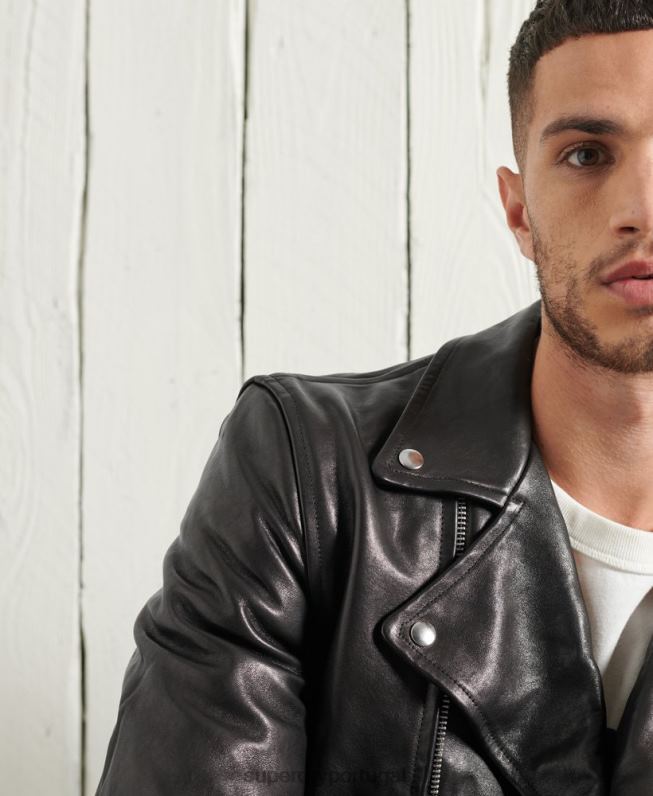 jaqueta de motociclista de couro seco edição limitada homens preto roupas Superdry 2208H4756