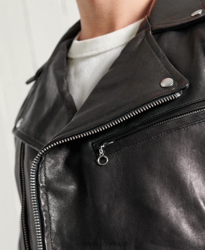 jaqueta de motociclista de couro seco edição limitada homens preto roupas Superdry 2208H4756