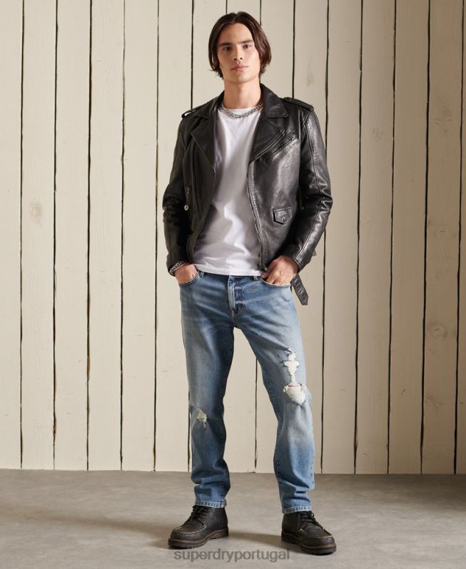 jaqueta de motociclista de couro vintage homens preto roupas Superdry 2208H4784