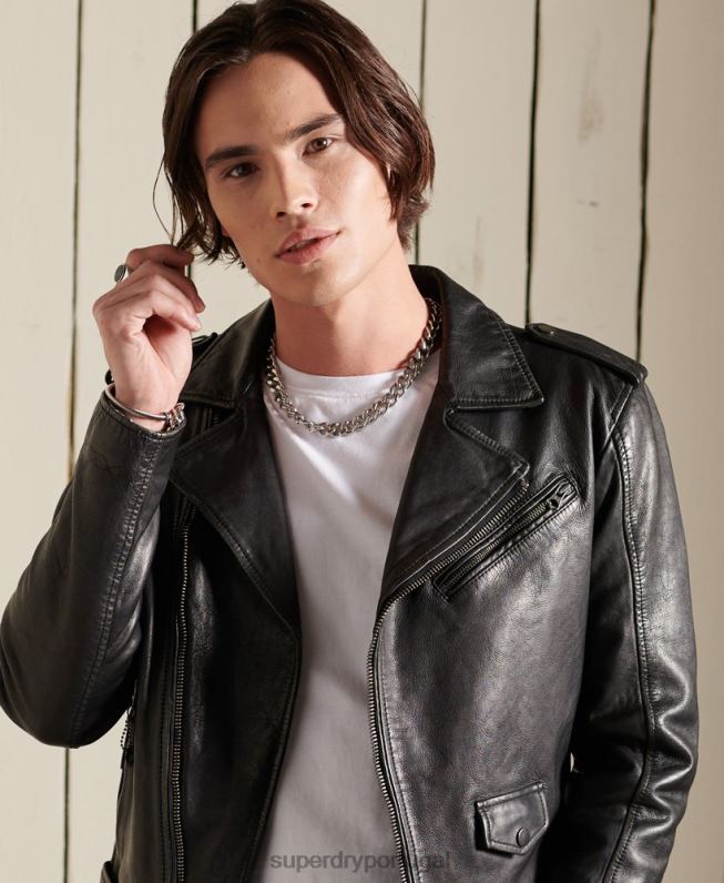 jaqueta de motociclista de couro vintage homens preto roupas Superdry 2208H4784