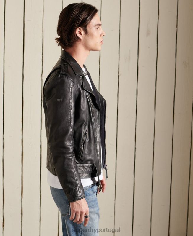 jaqueta de motociclista de couro vintage homens preto roupas Superdry 2208H4784