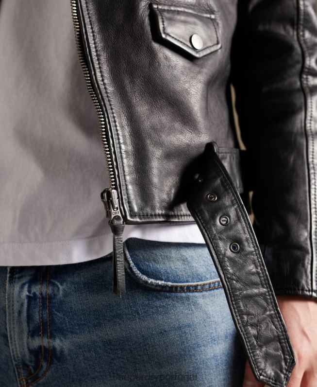 jaqueta de motociclista de couro vintage homens preto roupas Superdry 2208H4784