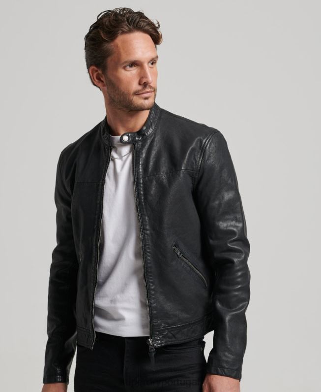 jaqueta esportiva de couro Heritage homens preto roupas Superdry 2208H909