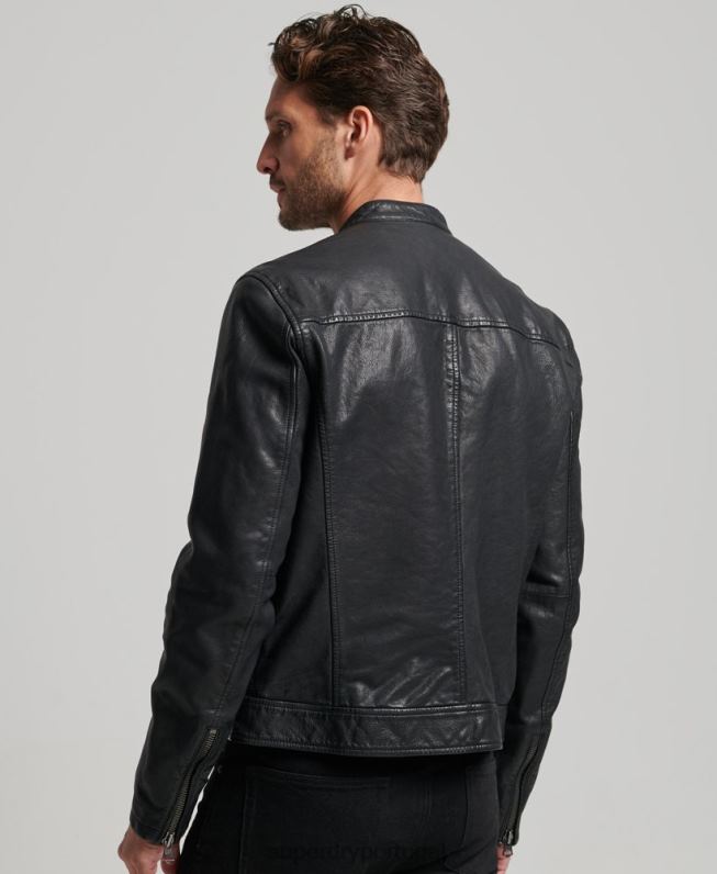 jaqueta esportiva de couro Heritage homens preto roupas Superdry 2208H909