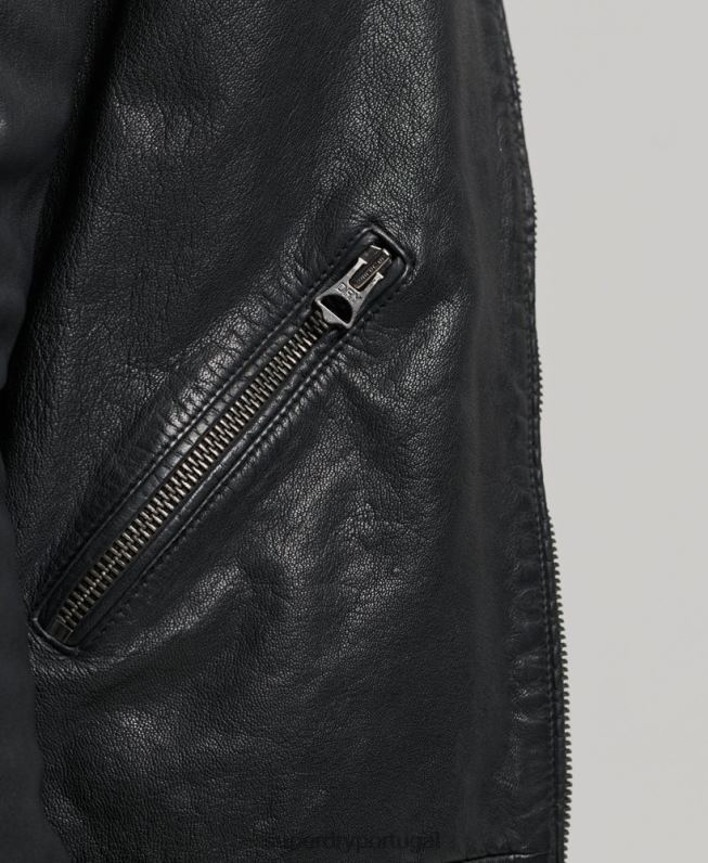 jaqueta esportiva de couro Heritage homens preto roupas Superdry 2208H909