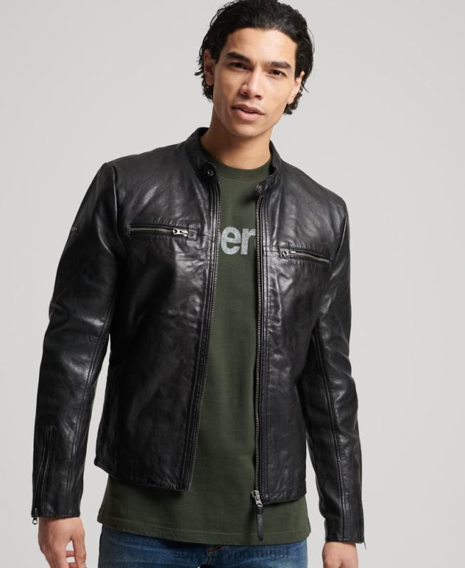 jaqueta esportiva de couro homens preto roupas Superdry 2208H4783