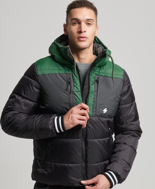 jaqueta esportiva puffer color block homens preto roupas Superdry 2208H4597