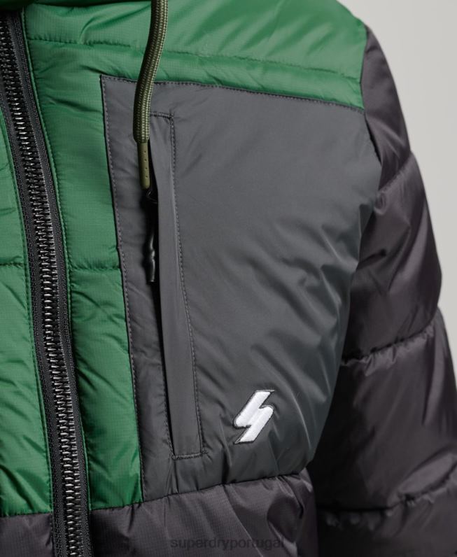 jaqueta esportiva puffer color block homens preto roupas Superdry 2208H4597