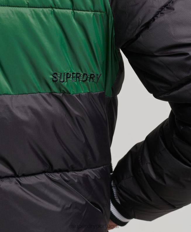 jaqueta esportiva puffer color block homens preto roupas Superdry 2208H4597