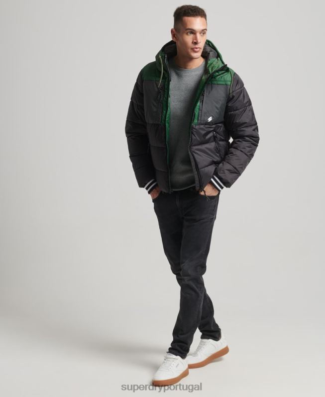 jaqueta esportiva puffer color block homens preto roupas Superdry 2208H4597