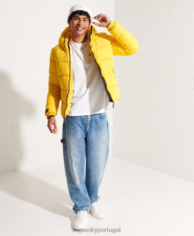 jaqueta esportiva puffer com capuz homens amarelo roupas Superdry 2208H1047